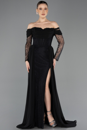 Standesamtkleid Lang Spitze Schwarz ABU5727
