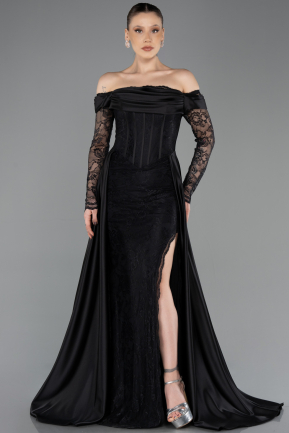 Standesamtkleid Lang Spitze Schwarz ABU5723