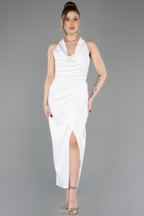 Weiß Partykleid Satin Midi ABK2506