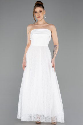 Abendkleid Midi Spitze Weiß ABK2538
