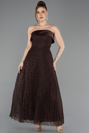 Abendkleid Midi Spitze Braun ABK2538