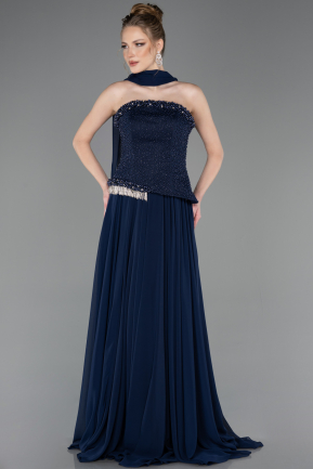 Abendkleid Lang Chiffon Marineblau ABU5759