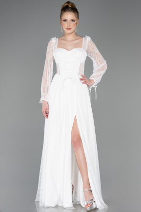 Standesamtkleid Lang Spitze Weiß ABU5797