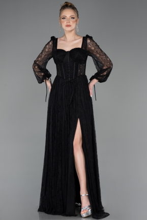 Standesamtkleid Lang Spitze Schwarz ABU5797