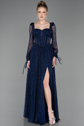 Standesamtkleid Lang Spitze Marineblau ABU5797