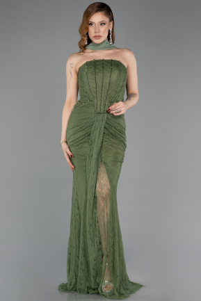 Khaki Abendkleid Spitze Lang ABU5686