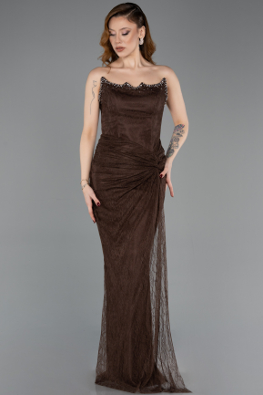 Standesamtkleid Lang Spitze Braun ABU5823