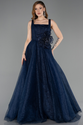 Abendkleid Lang Spitze Marineblau ABU5778