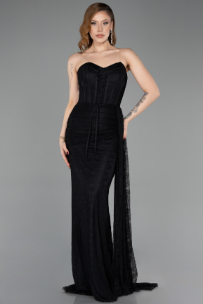 Abschlusskleid Lang Spitze Schwarz ABU5795