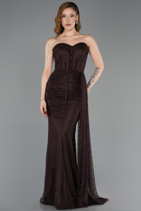 Abschlusskleid Lang Spitze Braun ABU5795