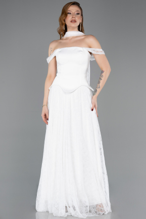 Abendkleid Lang Spitze Weiß ABU5799