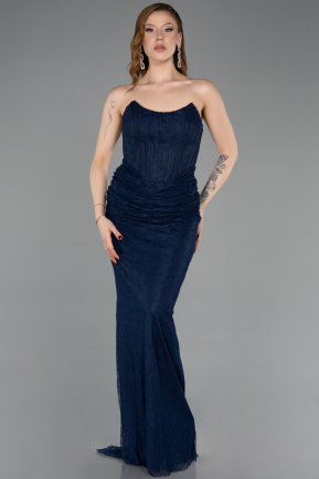 Abendkleid Lang Spitze Marineblau ABU5817