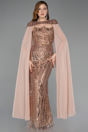 Abendkleid Lang Schuppig Kupfer ABU5828