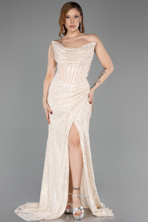 Abendkleid Lang Spitze Beige ABU5771