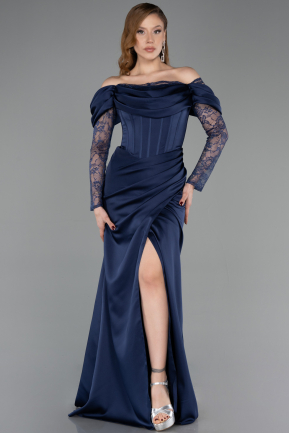 Abendkleid Lang Satin Marineblau ABU5829