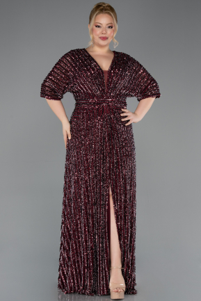 Abendkleid in Übergröße Lang Schuppig Weinrot ABU5846
