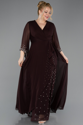 Abendgarderobe in Großen Größen Lang Chiffon Braun ABU5853