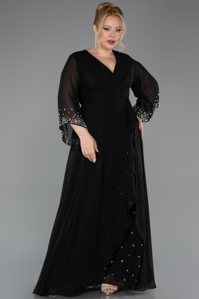 Abendgarderobe in Großen Größen Lang Chiffon Schwarz ABU5853