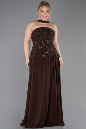 Abendgarderobe in Großen Größen Lang Chiffon Braun ABU5855