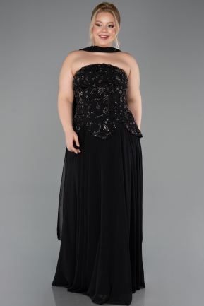 Abendgarderobe in Großen Größen Lang Chiffon Schwarz ABU5855