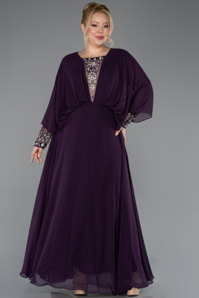 Kleider in Großen Größen Lang Chiffon Pflaume ABU5860