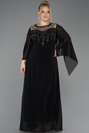Kleider in Großen Größen Lang Chiffon Schwarz ABU5854