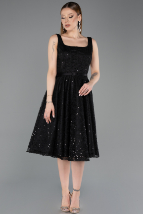 Abendkleid Midi Spitze Schwarz ABK2549