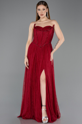 Standesamtkleid Lang Spitze Weinrot ABU5887