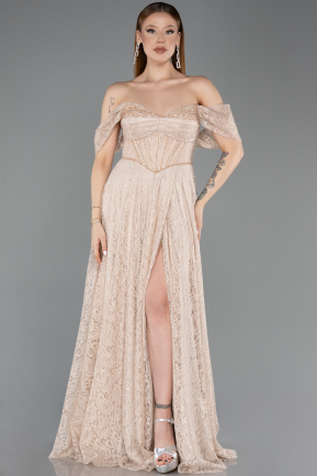 Standesamtkleid Lang Spitze Beige ABU5867