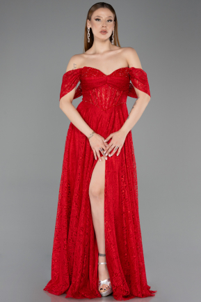 Standesamtkleid Lang Spitze Rot ABU5867