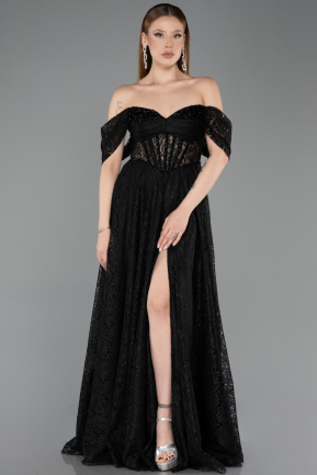 Standesamtkleid Lang Spitze Schwarz ABU5867