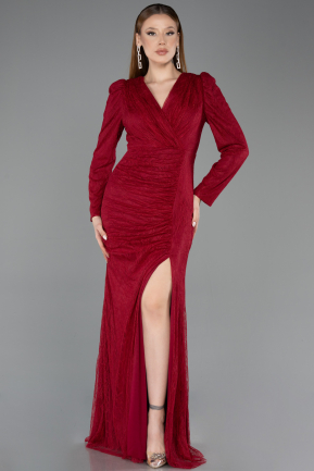 Weinrot Abendkleid Spitze Lang ABU5720