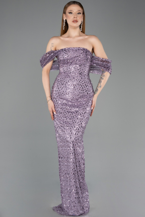 Abendkleid Lang Schuppig Lila ABU5886