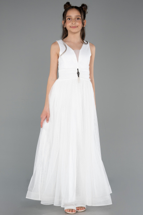 Weiß Abendkleid Für Kinder Lang ABU2447