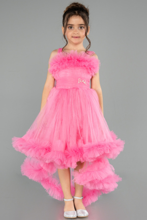 Abendkleid für Kinder Vorne Kurz-Hinten Lang Rosa ABO130