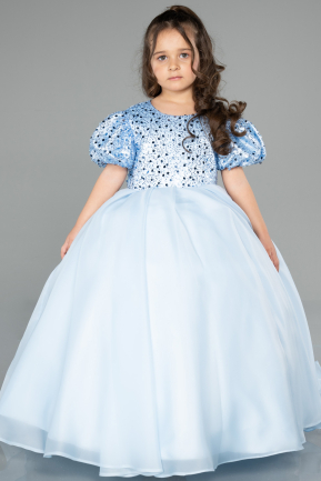Blau Brautkleid Für Kinder Satin Lang ABG174