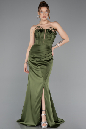 Abschlusskleid Lang Satin Khaki ABU5923