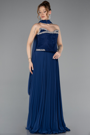Abendkleid Lang Chiffon Marineblau ABU5917