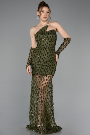Abendkleid im Meerjungfrau-Stil Kurz Schuppig Khaki ABK2581