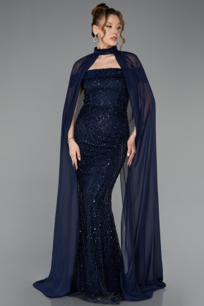 Abendkleid Lang Perlenbesetzt Marineblau ABU5915