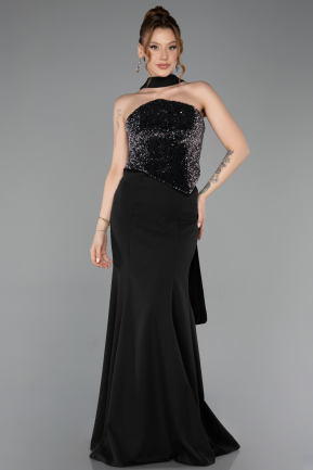 Abendkleid im Meerjungfrau-Stil Lang Schwarz ABU5924