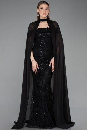 Abendkleid Lang Perlenbesetzt Schwarz ABU5915