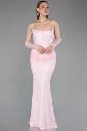 Abendkleid im Meerjungfrau-Stil Lang Spitze Puder ABU5933