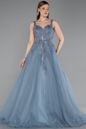 Designer Verlobungskleid Lang Rauchblau ABU5961