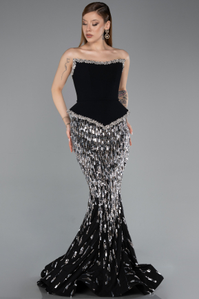 Designer Abendkleid Lang Schuppig Schwarz ABU5953
