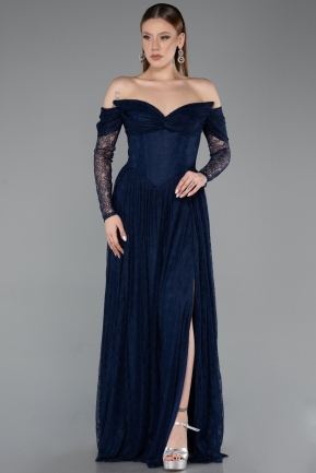 Abendkleid Lang Spitze Marineblau ABU5945
