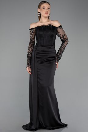 Abendkleid im Meerjungfrau-Stil Lang Satin Schwarz ABU5949