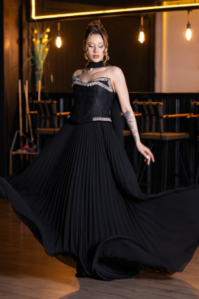 Abendkleid Lang Chiffon Schwarz ABU5917