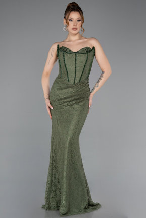Khaki Abendkleid Spitze Lang ABU6148
