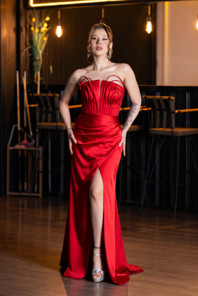 Abschlusskleid Lang Satin Rot ABU5923